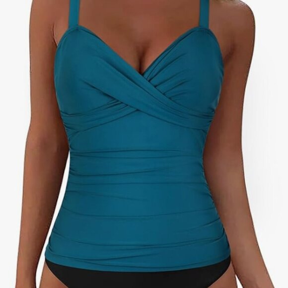 Firpearl Womens Underwire Tankini Top Only Twist V Neck Swimsuits - Picture 1 of 6